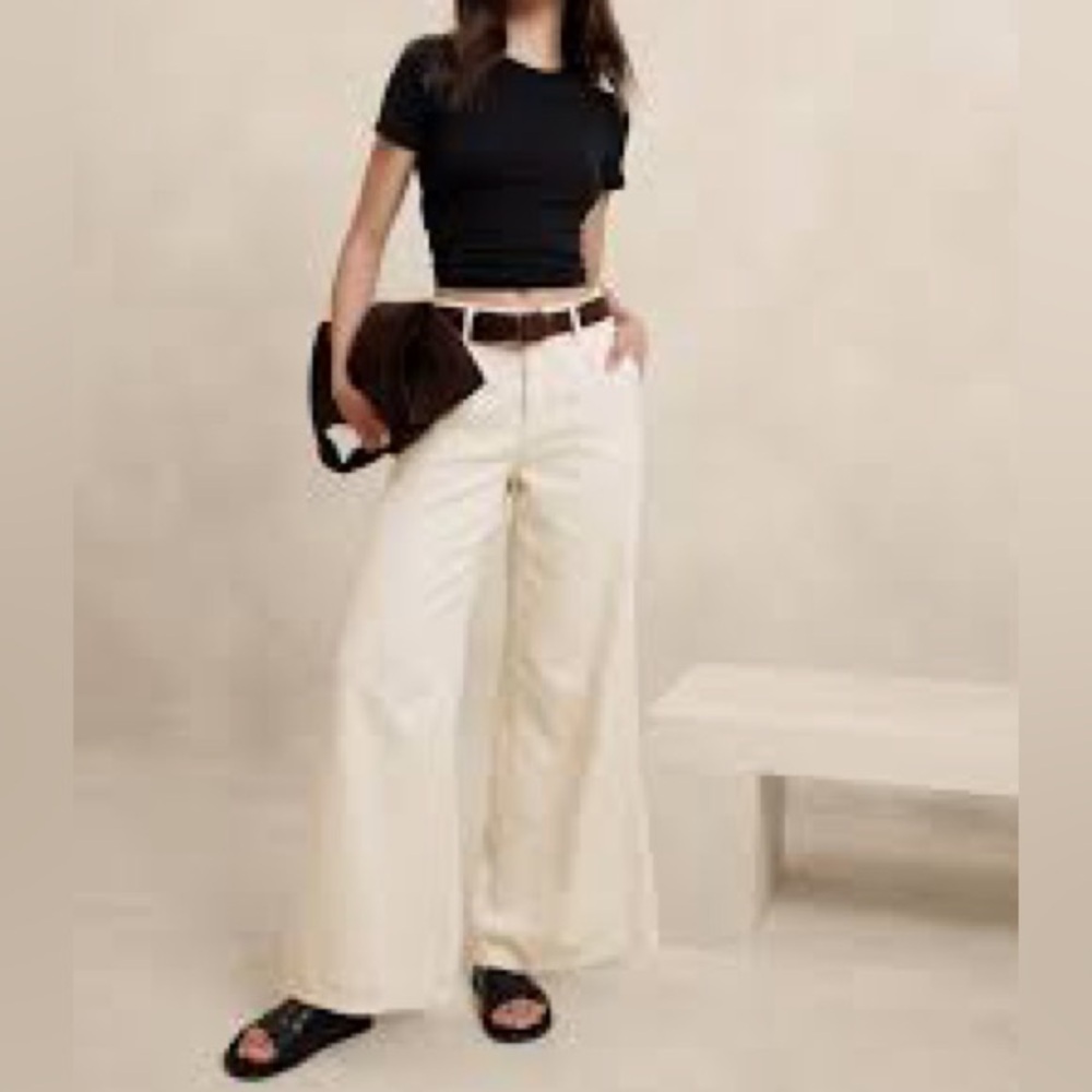 Banana Republic Factory Ultra High Rise Wide Leg Trouser Ivory Jean 29/8 petite
